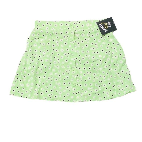 New Art Class High Waist Button Front Floral Skirt Brilliant Mint - Picture 2 of 2